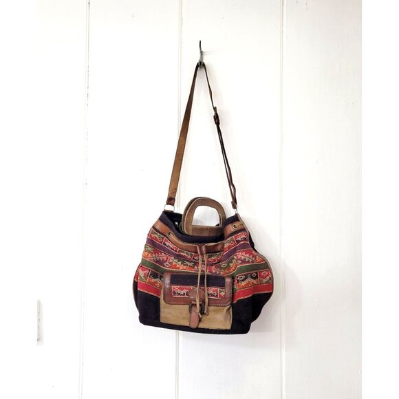 Vintage Handbags - Vintage Kilim and Leather Shoulder Bag Purse